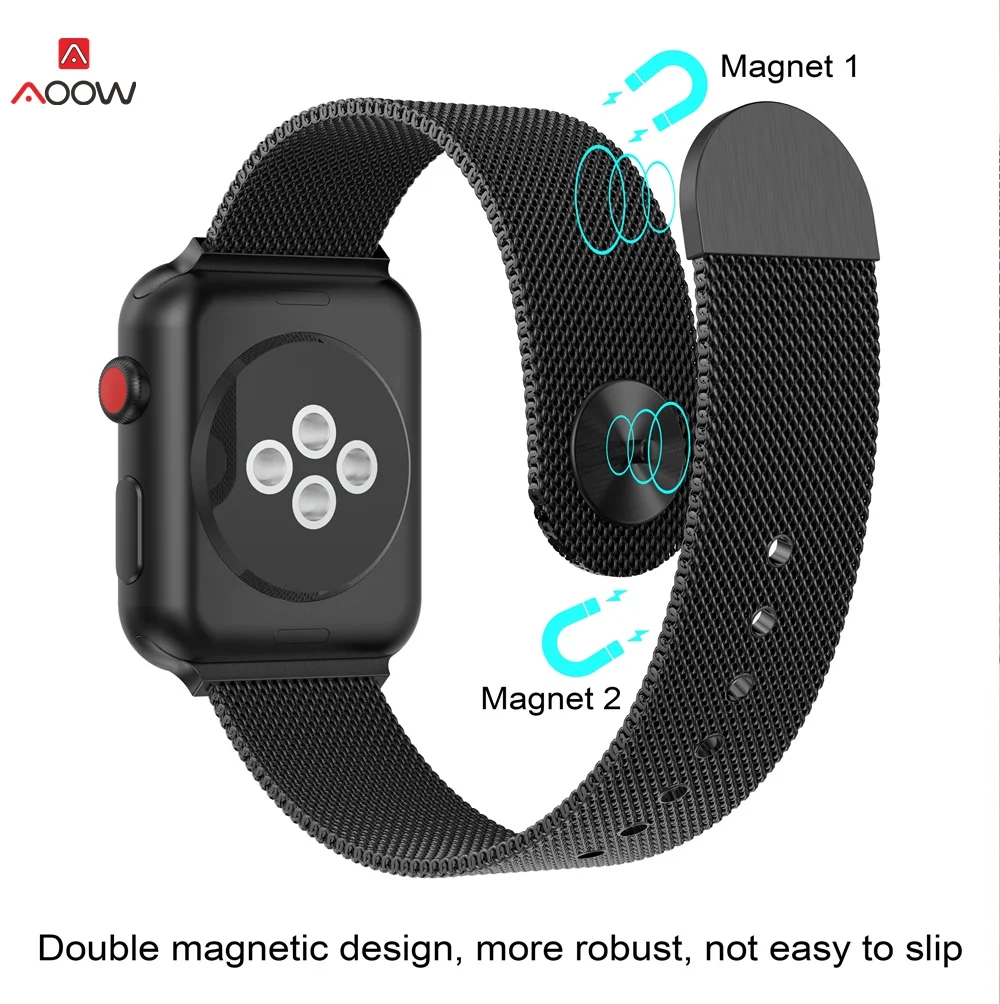 AOOW Магнитный Миланский ремешок для Apple Watch 42 мм 38 мм 44 мм 40 мм для i watch 5 4 3 2 1 ремешок из нержавеющей стали