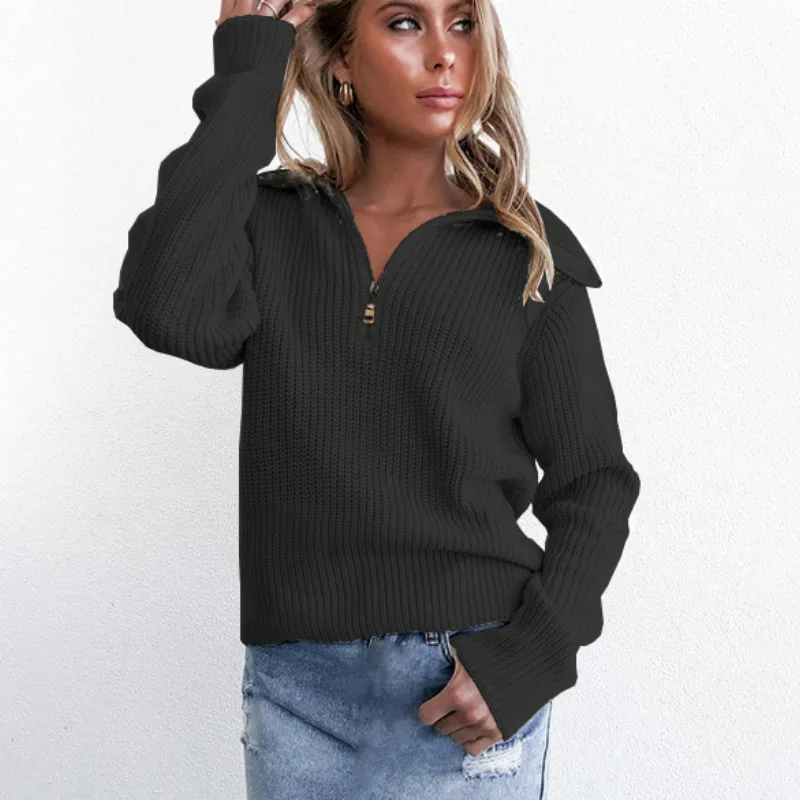 Женский элегантный вязаный пуловер свитер осень зима молния v-образные вырезы уличная одежда Повседневный свитер новая система прямых поставок