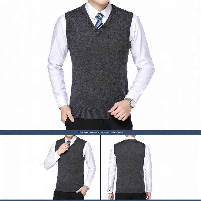 WENYUJH 2019 Men Knitted Sweater Vest Solid Color Cashmere Sweaters Sleeveless Pullover Men V-Neck Slim Knitted Waistcoat Hombre