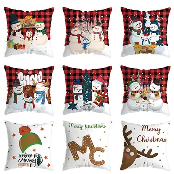 

45X45cm Pillow Cover Plush Snowman Sofa Christmas Cushion Cover Case Seat Car Home Decor Throw Pillowcase Christmas Decoration