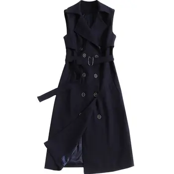 

2020 Women's Clothing Spring and Autumn Jacket Vintage Cardigan Trench Coat Double Breasted Belt Temperament Sleeveless Coat 203