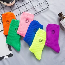 Женские удобные хлопковые носки, новые модные зимние носки без пятки в стиле Харадзюку с вышитыми смайликами