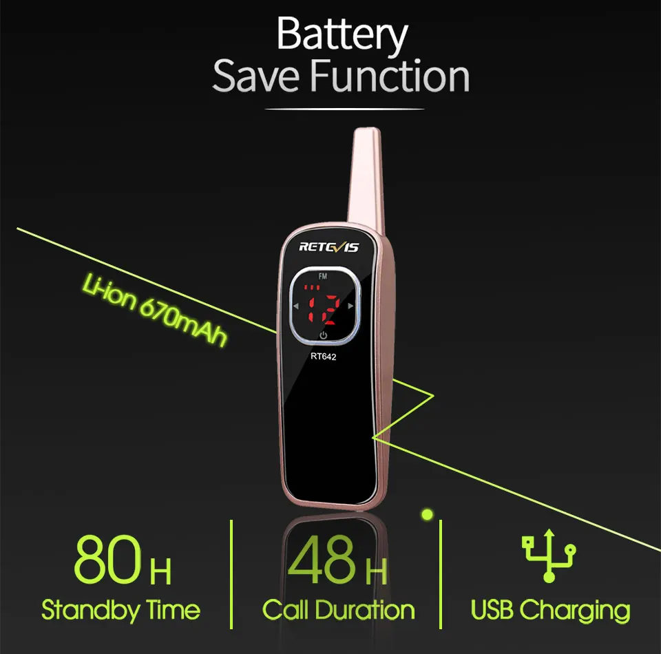 2pcs Retevis RT642/RT42 Mini Walkie Talkie PMR Radio PMR446 FRS FM Radio Rechargeable Portable Two Way Radio Handy Walkie-Talkie