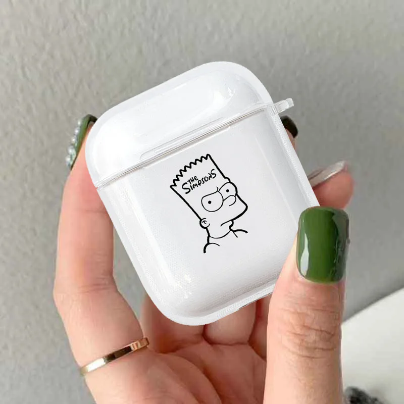 Прозрачный защитный чехол с героями мультфильма Симпсоны для Apple Airpods 2 1 Bluetooth, беспроводные наушники для зарядки, чехол для наушников