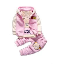 Малыша осень-зима теплое пальто для детей одежда из хлопка для маленьких мальчиков и девочек, футболка с персонажами из мультфильмов, жилет и брюки 3 шт./компл. для маленьких детей, спортивный костюм