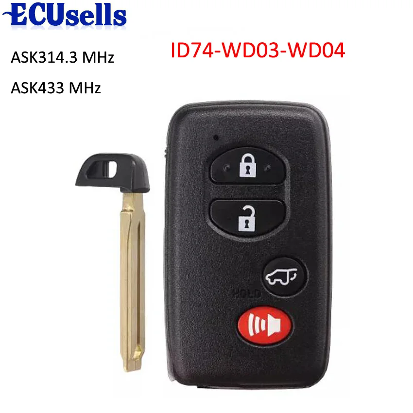 Смарт-карта-США(3+ 1-SUV) Кнопка ASK314.3MHz ASK433MHz ID74-WD03-WD04 для Toyota Camry Yaris RV4 Reiz Vios Corolla Avalon 2008-2013