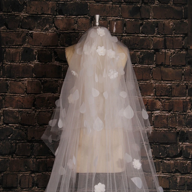 Женская Длинная фата для свадьбы с длинным шлейфом и цветочной