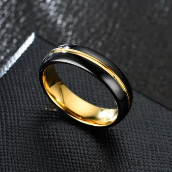 

European And American-Style Fashion 316L Stainless Steel Ring Manual Drawing High-End Noble Black between Gold Ring