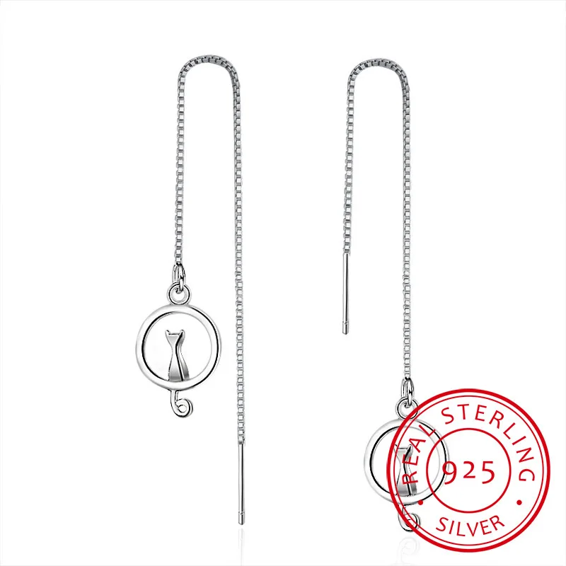 Dangle Earrings 925 Sterling Silver Moon Cat Long Tassel Earrings for Women