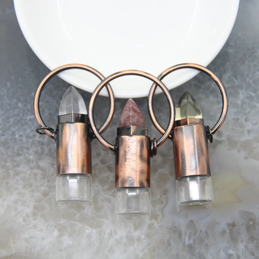 Natural Stone Amazonite Obsidian Perfume Vial Charms White Crystal Vintage Essential Oil Diffuser Roll On Bottle Pendant Jewelry