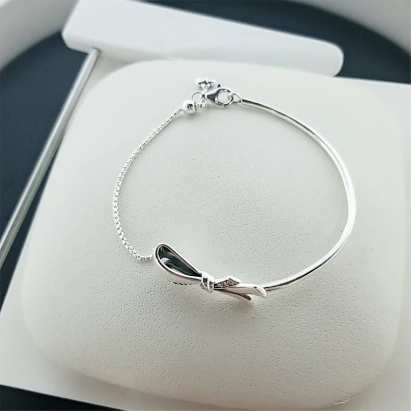 LISM [Wholesale] Winter New Bright Bow Sliding Bracelet Ladies Fashion Gift 925 Silver DIY Original Jewelry