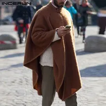 INCERUN Мужской плащ сплошной цвет Тренч Модный с воротником-стойкой, свбодная шикарная куртка Кейп зимние мужские пончо пальто уличные пуловеры