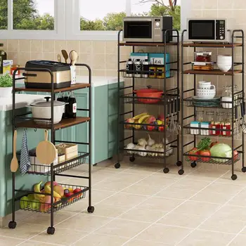 

Kitchen Shelf: Floor Type Multi-layer Kitchen Utensils, Microwave Oven, Storage Space Shelf