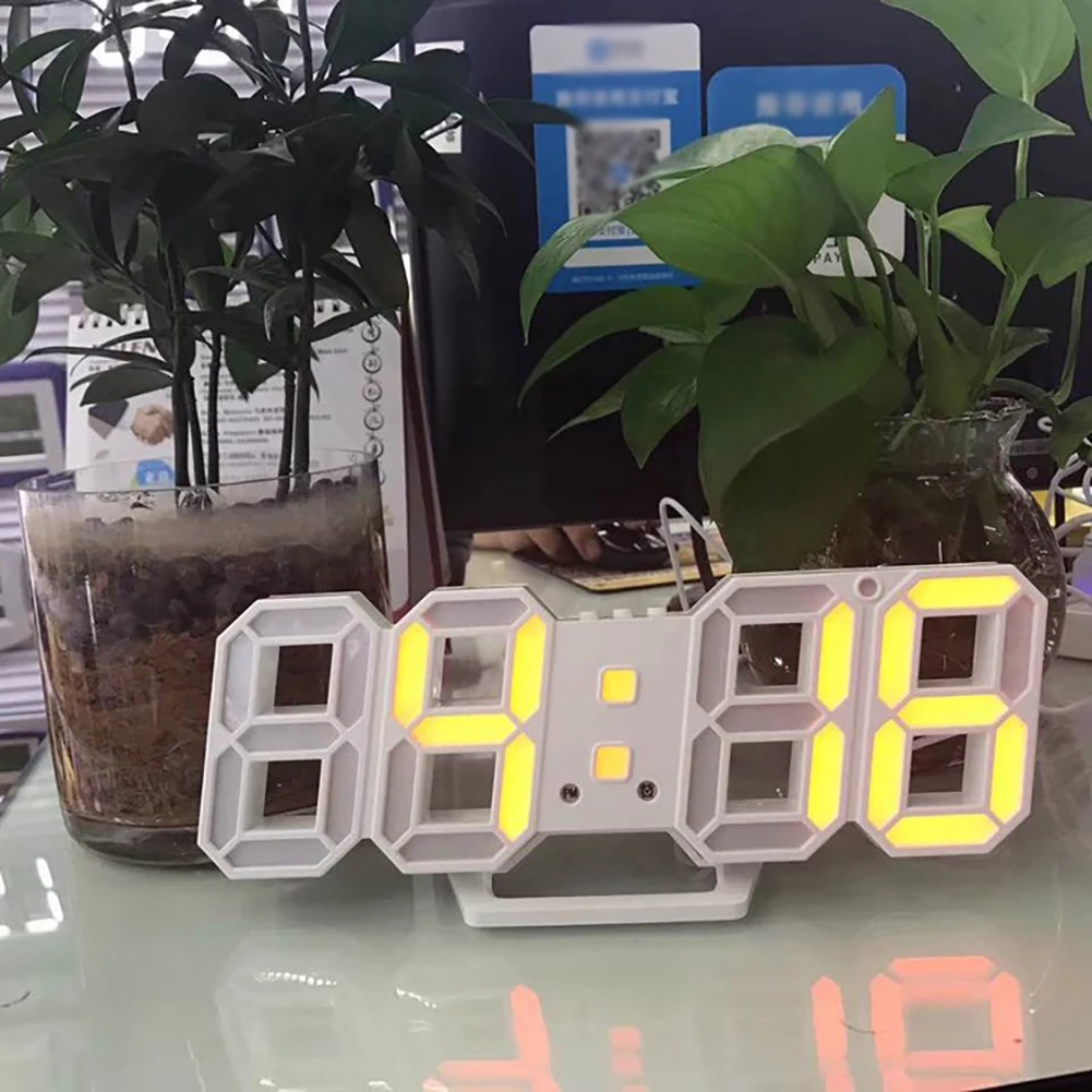 NICE 3D LED Wall Modern Digital Table Desktop Alarm Clock USB Living Room Timepiece