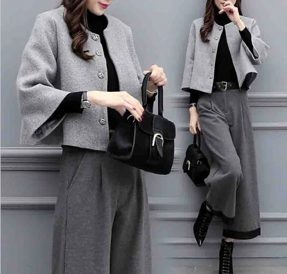 

2019 WOMEN'S Dress Autumn And Winter Two-Piece Pants Woolen Jacket Women's Loose Pants Casual Fashion WOMEN'S Suit Autumn