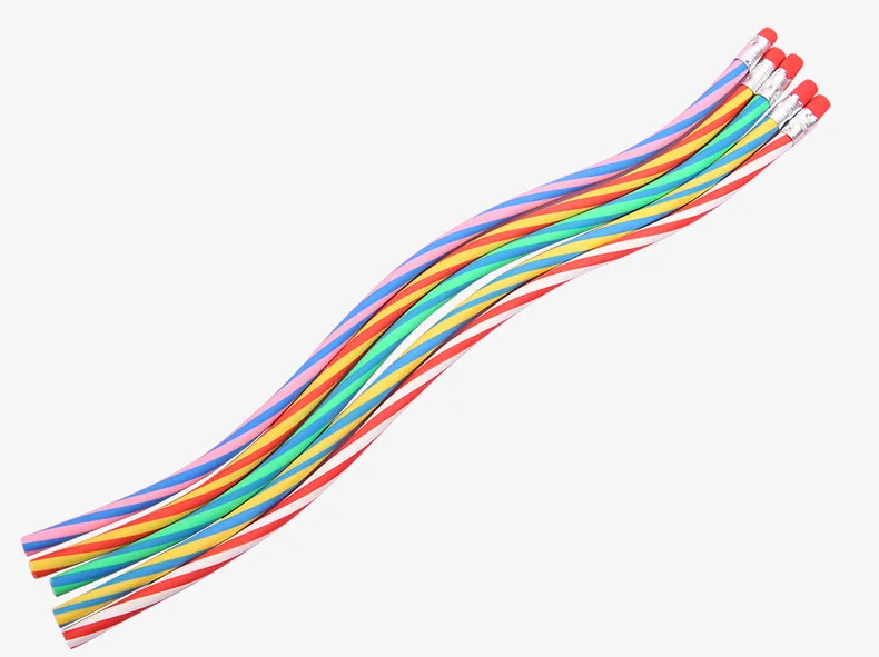 Hethrone 10 шт. цветной волшебный гибкий мягкий карандаш с ластиком, изогнутые игрушечные ручки, маленький подарок, полосатый мягкий карандаш