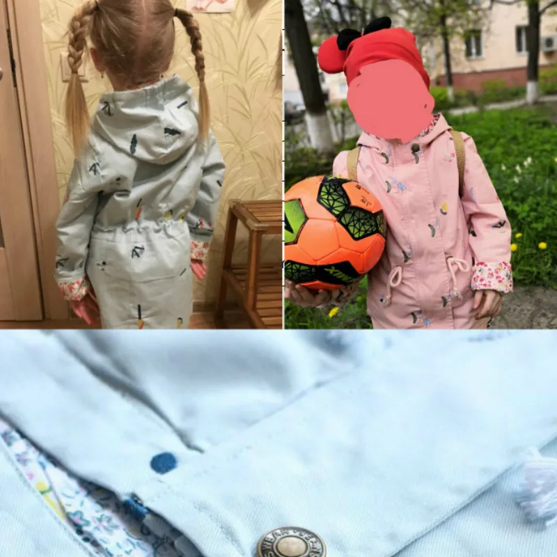 Весенняя ветровка для девочек от 3 до 7 лет Осенняя детская верхняя одежда с капюшоном и цветочной вышивкой, детские пальто, куртка, одежда пальто для девочек