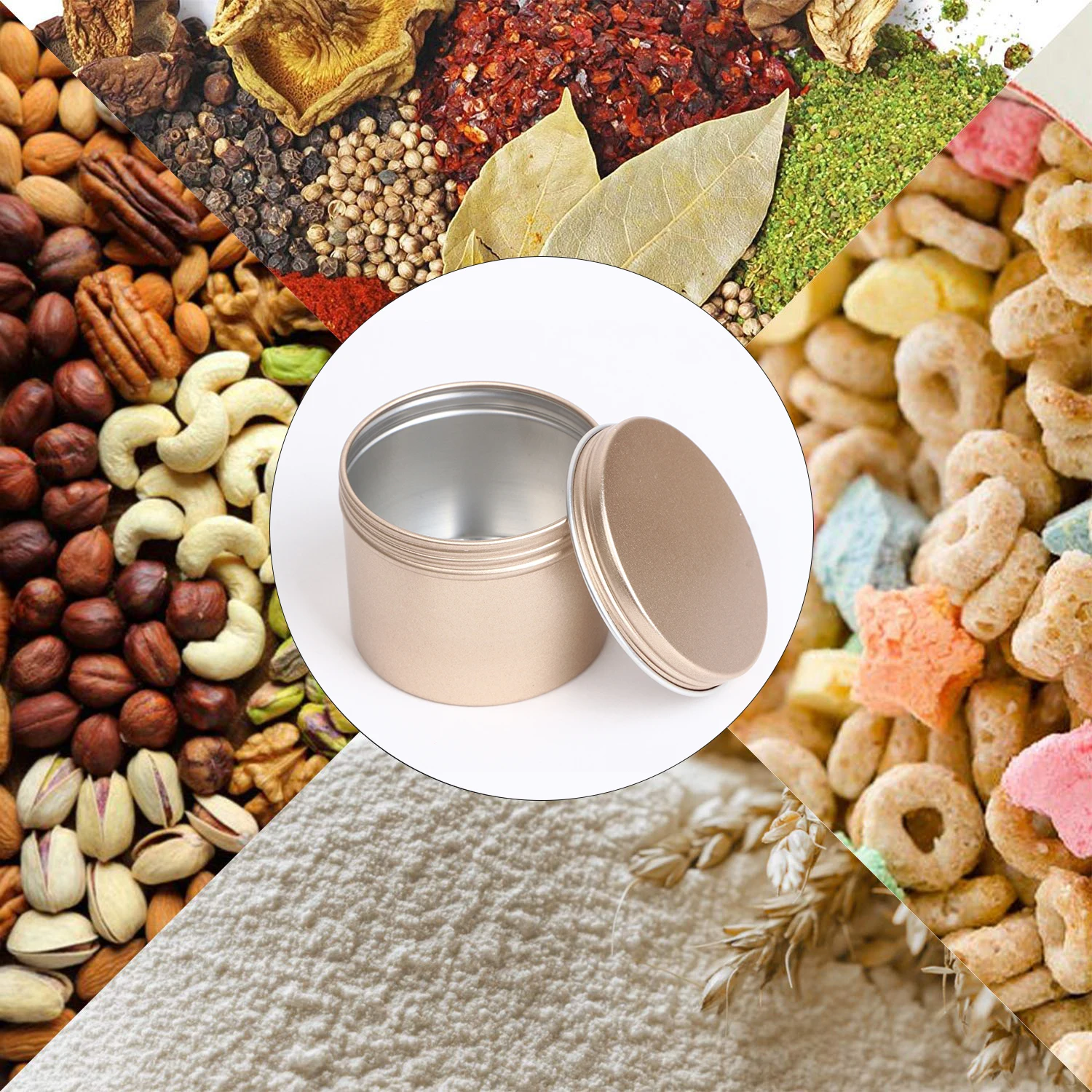 12pcs/24pcs Pack 100ml Round Empty Aluminum Storage Jar Tea Package Box Sundry Kitchen Seasoning Pot Gold Silver Black Containers