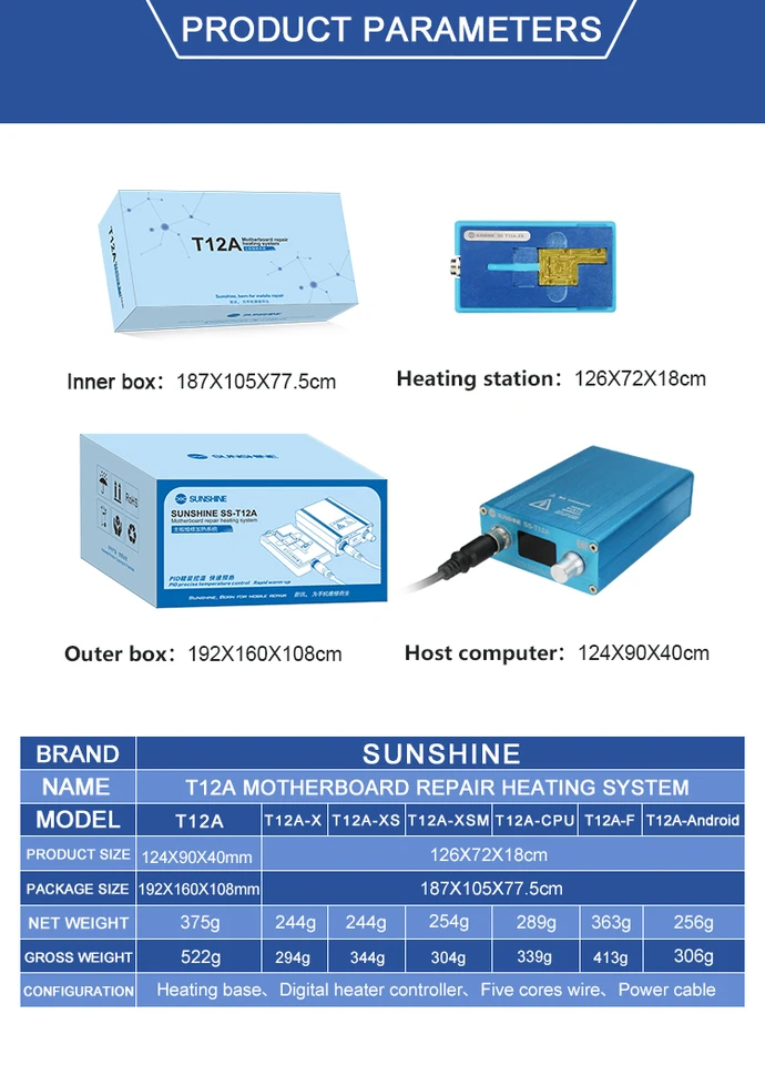 Plaque Chauffante Sunshine SS-T12 N12 Pour Carte Mère IPhone 12/Pro/Max/Mini - Bleue