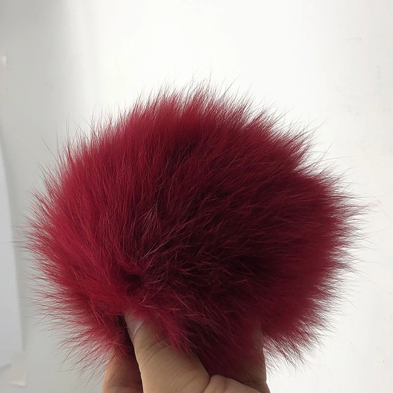 15 см натуральный животный Hairball Hat помпон ручной работы DIY действительно енот большой волос шар шляпа помпон с пряжкой - Цвет: 15cm