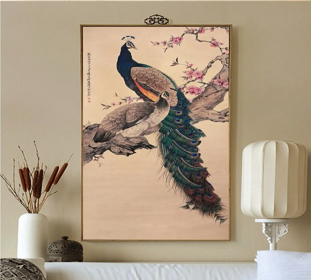 

Drop Shipping Custom Photo Wallpaper Chinese Style Wallpaper Peacock Wall Paper Mural 3D Living Room Papier Peint Home Decor