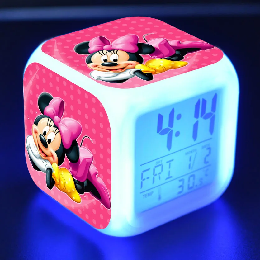 Микки Минни будильник Европейский мультфильм красочный креативный модный светодиодный светящийся четырехъядерный маленький будильник