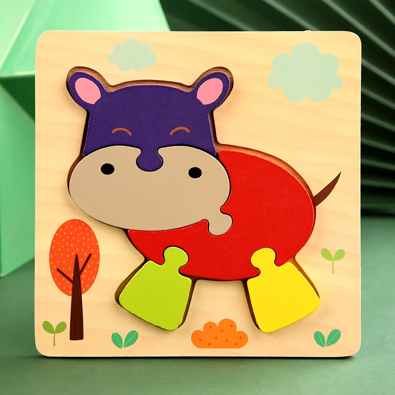 High Quality 3D Wooden Puzzles Educational Cartoon Animals Early Learning Cognition Intelligence Puzzle Game For Children Toys 35