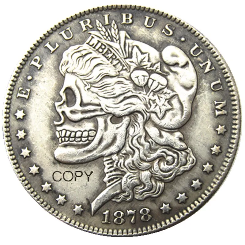 США 1878 P CC S моргановский доллар Череп Зомби Скелет ручная резная Посеребренная