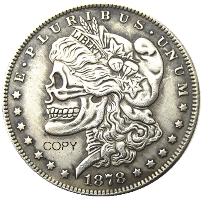 2PCS Hand Carved US 1878cc Morgan Dollar Coin Hobo Creative Skull Cool Gift 