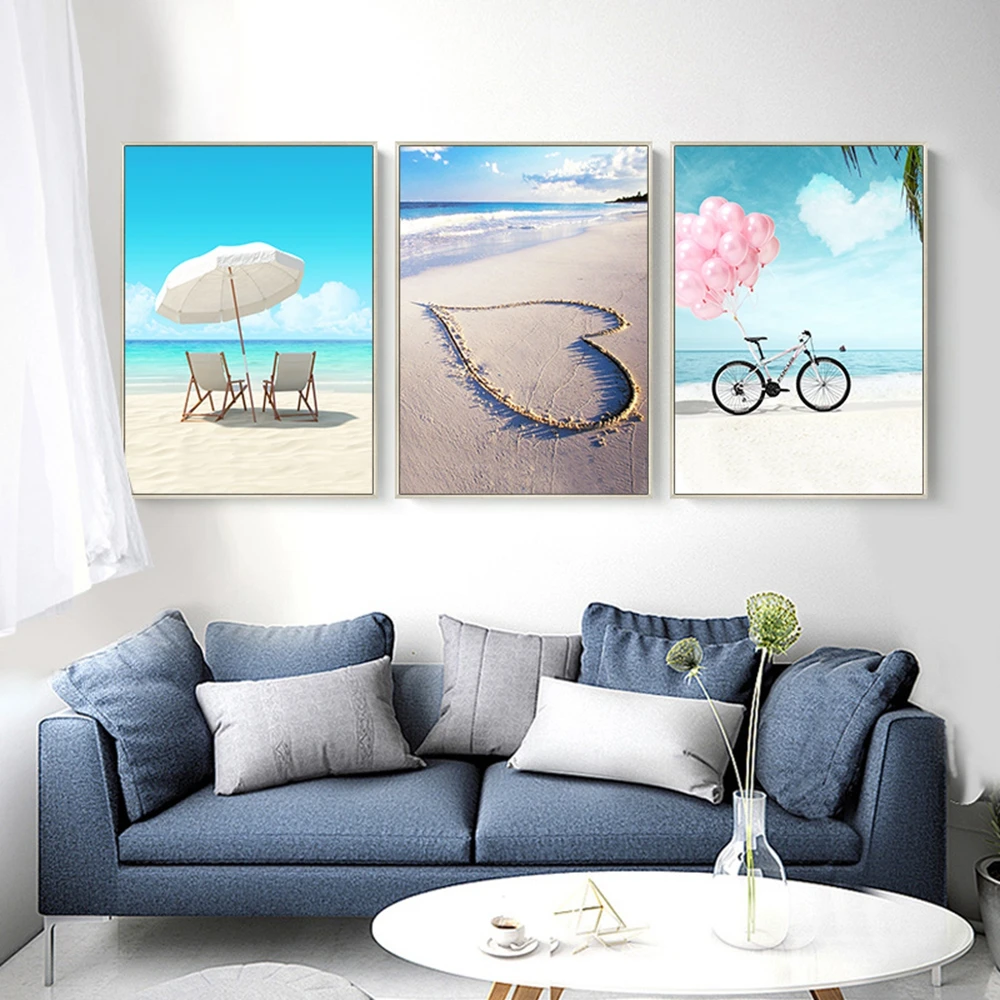 Креативные романтические картины на холсте над побережем для гостиной Настенная