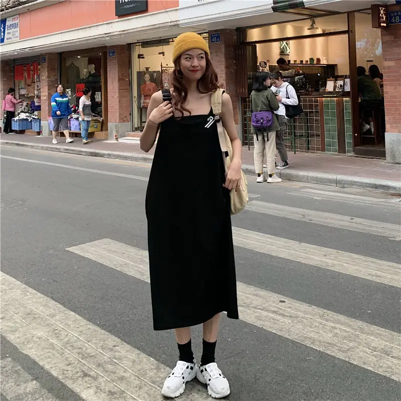 Sleeveless Dresses Women Letter Vintage Summer Lovely Stylish Casual Dress Streetwear Japan Style All-match Retro Females Slim sun dresses