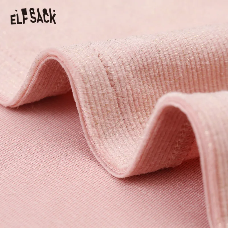ELFSACK, розовые, одноцветные, с буквенным принтом, вельветовые, свободные футболки для женщин, зима, новые, модные, цветные, повседневные, офисные, женские, базовые Топы