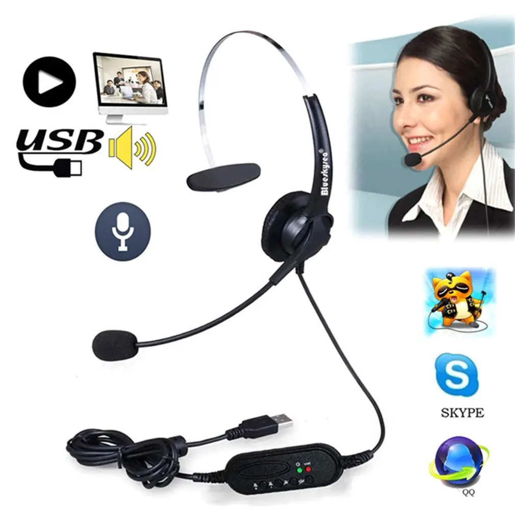 2020 USB Headset with Microphone Rotatable Adjustable Noise Canceling Earphone Call Center Headset Earphone for PC Laptop