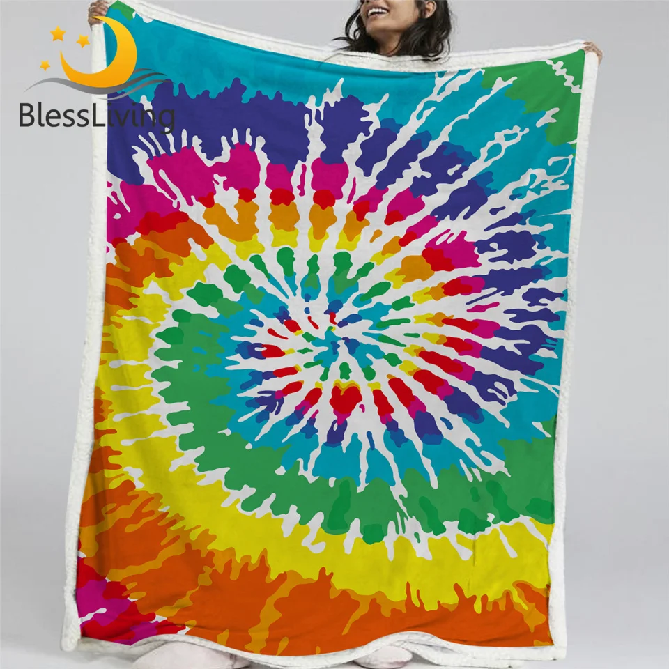 Blesslive галстук-краситель плед с искусственной меховой подкладкой хиппи флис Радуга постельные принадлежности Кемпинг флеш одеяло s теплое для дивана диван кровать тонкое стеганое одеяло