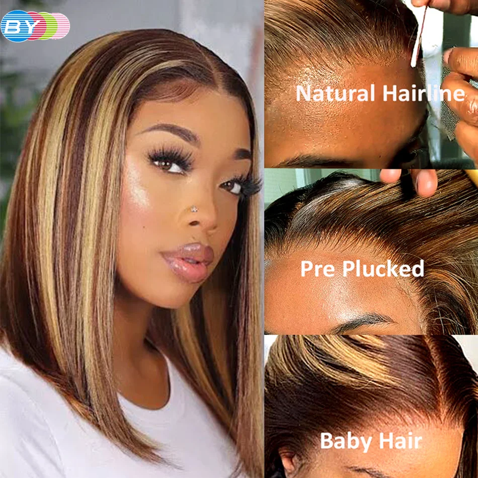 Highlight Wig Human Hair Bob Wig Straight 4x4 Lace Front Human Hair Wigs Brazilian Wig Short Human Hair Bob Wigs Tpart Ombre Wig