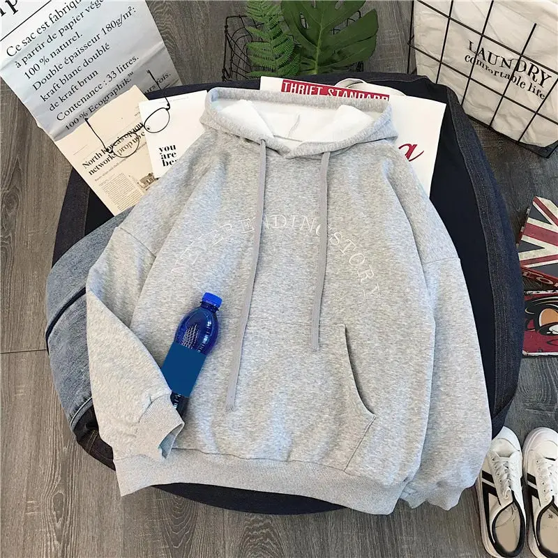 

Autumn Winter Women's Hoodies Letter Print Thick Hooded Female Hoody Pullover Long Sleeve Oversized Korean Kawaii Sweatshirt