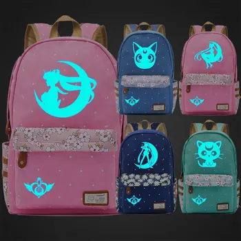 

FL3802 Luminous Sailor Moon Luna Cat Children Schoolbag Girls School bag Women Bagpack Teenagers Canvas Lady Femme Backpack