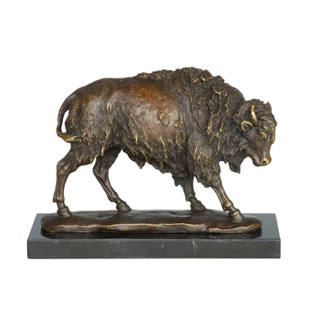 

Animal sculpture Statue Yak Bronze Figurine Marble Base Vintage Copper Statuette for Office Display Case Decor
