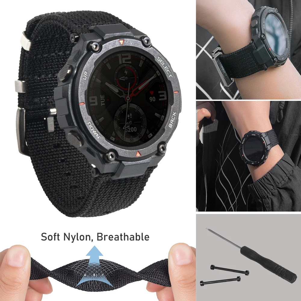 Дышащая нейлоновая лента Nato для Amazfit Холщовый ремешок часов Xiaomi Huami T Rex браслет