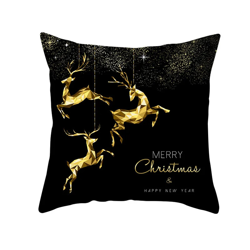 Christmas Decorations for Home Gold Black Snowflake Elk Cushion Cover Navidad Xmas Ornaments New Year Christmas Gift - Цвет: 9