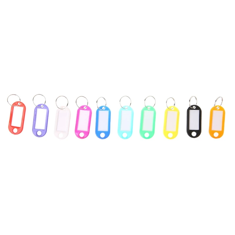 

Lot Of 10 Plastic Keychain Key Split Ring ID Tags Name Card Label Language