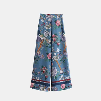 

2020 New Fashion High Waist Print Loose Casual Full Length Wide-leg Pants Women