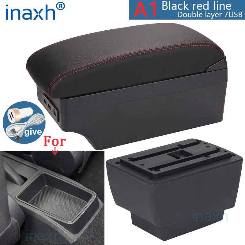 Voor Skoda Voor Fabia 3 III Combi 2015-2021 Auto Armsteun Doos Retrofit Onderdelen Opbergdoos Auto Accessorie (Kleur : D1 Black red No USB1