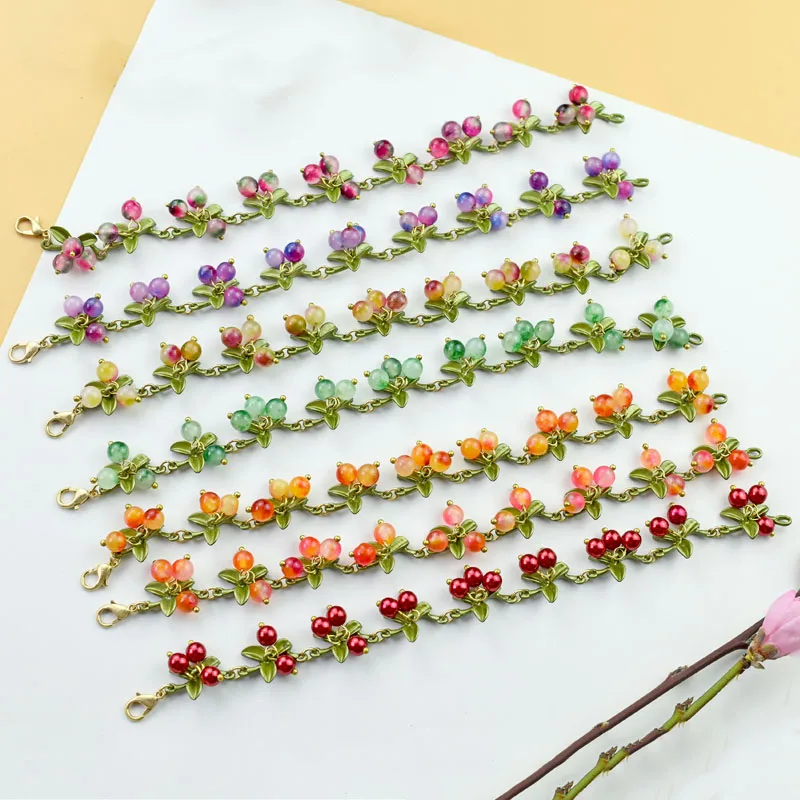 Spring Plant Bracelets For Women Vintage Statement Colorful Beads Berry Blueberry Leaves Bracelet Bangles Female Party Jewelry images - 6