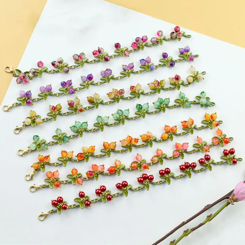 Women Bracelet Jewelry Vintage Beads Berry Blueberry Leaves Bracelet Bangles