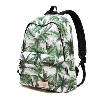 

Green Leaf Printed Canvas School Bags for Teenage Girls Women's Travel Large Capacity Casual Backpack Shoulder Bag Waterproof