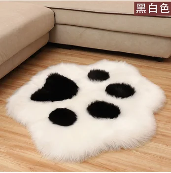 

Fluffy white sheepskin carpet bear's paw shaped floor mat bedroom antiskid living room Plush decoration household faux fur