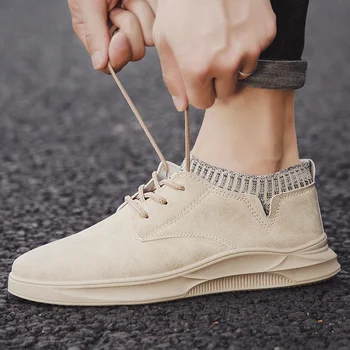 

2019 Brand Fashion Youth Casual Shoes Men Breathable Non-slip Sneakers Man Solid Lace Up Soft Leather Shoes Male Flats Footwear