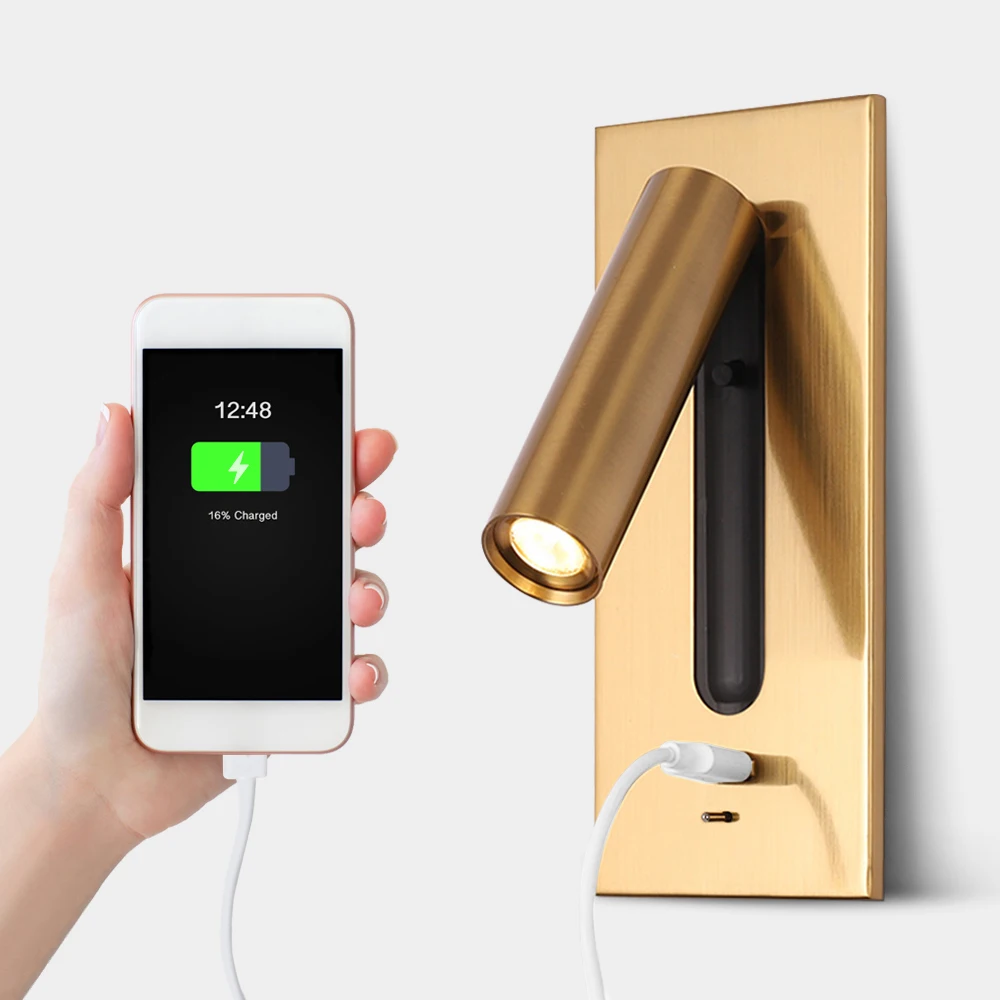 

ZEROUNO Wall Lamp Sconces Aluminum Alloy Body Toggle Switch DC 5V 2.1A USB Charger Bedside Reading Lamp Book Lamp CREE Chip 220V