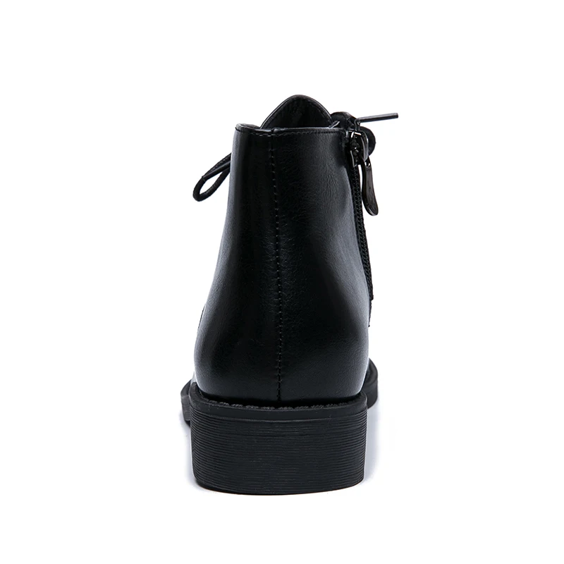 AIMEIGAO/Новые ботильоны на молнии женские короткие плюшевые ботинки из искусственной кожи на низком каблуке Осенняя женская обувь на молнии сбоку; цвет черный, темно-синий